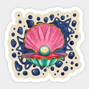 Cartoonish clam with pearl, bright seashell Sticker